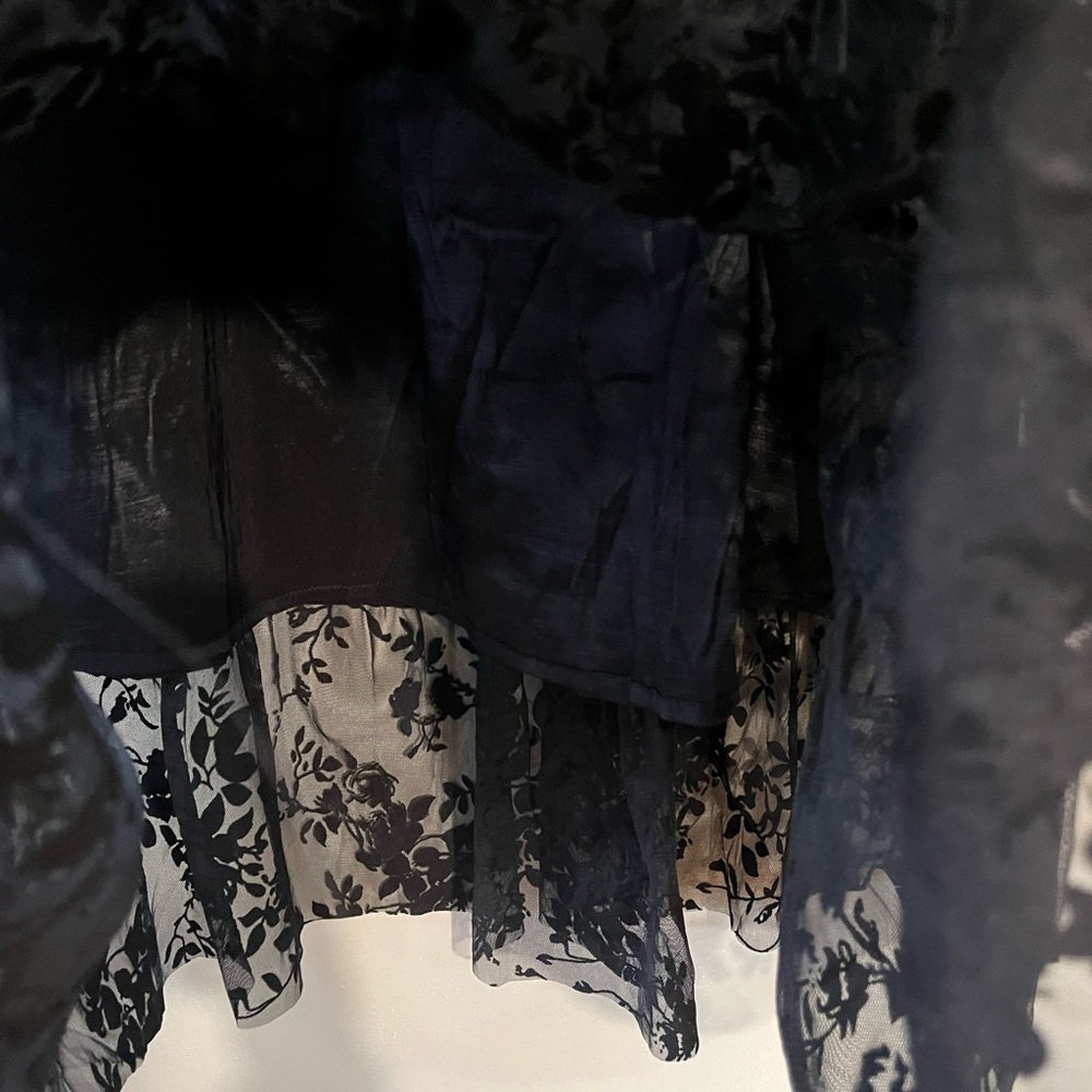 Gibson look Burnout Velvet Tired Goth Whimsical Lace Skirt Lined Midi L - Picture 4 of 13